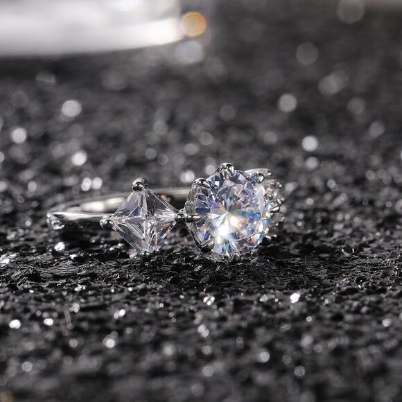 ▷CZ Square Leaf 925 Silver Plated Wedding/Engagement Ring  🌸CZ Square Leaf 925 Silver Plated Wedding/Engagement Ring for Women, K940